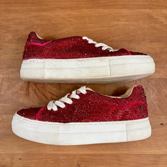 Blue by Betsey Johnson Sidny Red Rhinestone Embellished Platform Sneakers size 7 - Picture 8 of 16